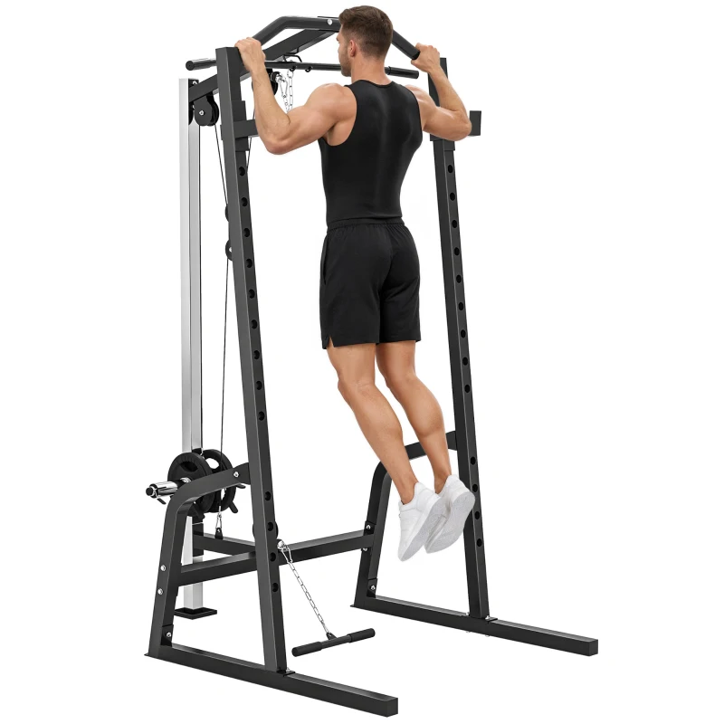 SPORTNOW Power Cage Power Rack with 15-Level Squat Rack, Cable Pulley System, Lat Pulldown & Pull Up Bar
