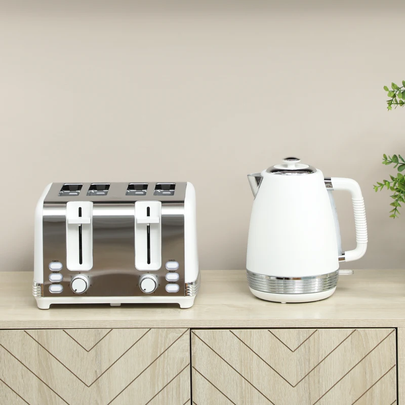 HOMCOM Stainless Steel Panel Kettle and Toaster Set - White