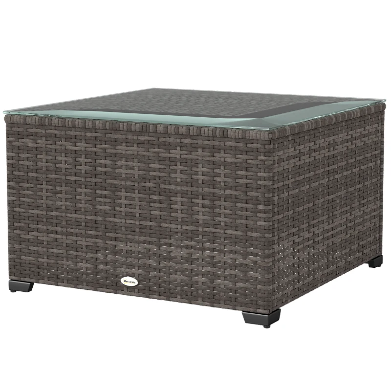 Outsunny 62 x 62cm Glass-Top Rattan Side Table - Dark Grey