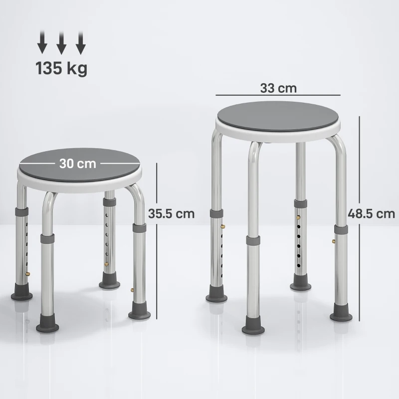 HOMCOM 360° Swivel Shower Chair, Height Adjustable Aluminium Shower Stool with Non-Slip Feet for Disabled, Elderly, Grey