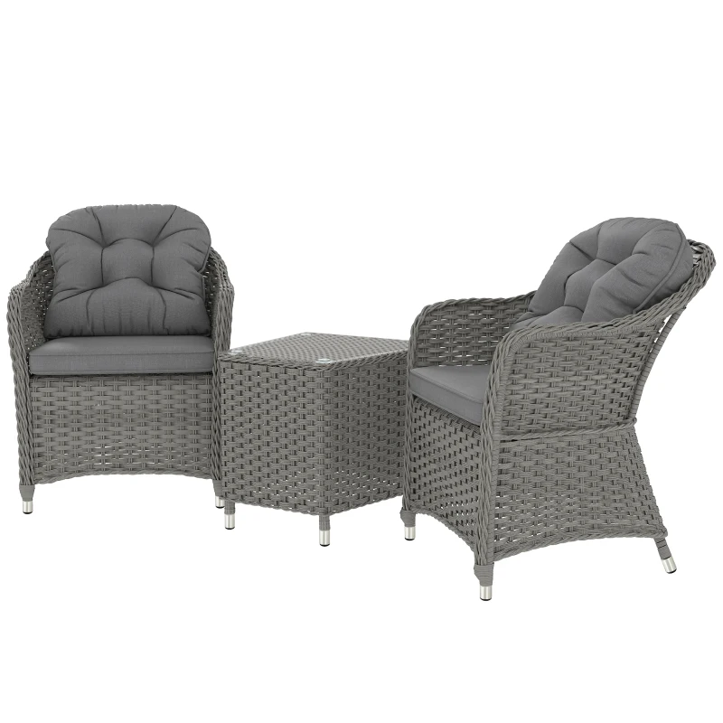 Outsunny Three-Piece Super Padded Rattan Set - Light Grey