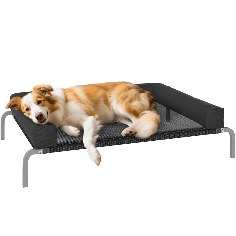 PawHut Elevated Dog Bed with Removable Bolsters, Raised Dog Bed for Medium Breeds, Portable Indoor & Outdoor Pet Cots, Black