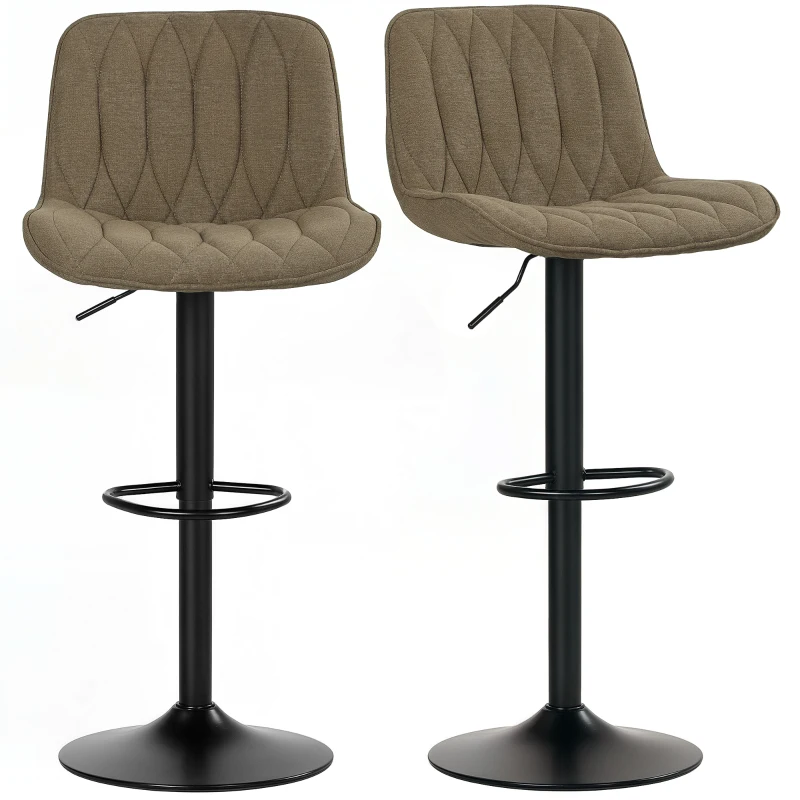 HOMCOM Set of Two Linen-Look Bar Stools - Brown
