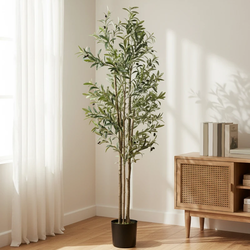 HOMCOM Decorative Artificial Plant, 175 cm Silk Olive Tree with 787 Leaves in Cement Pot, Fake Plant