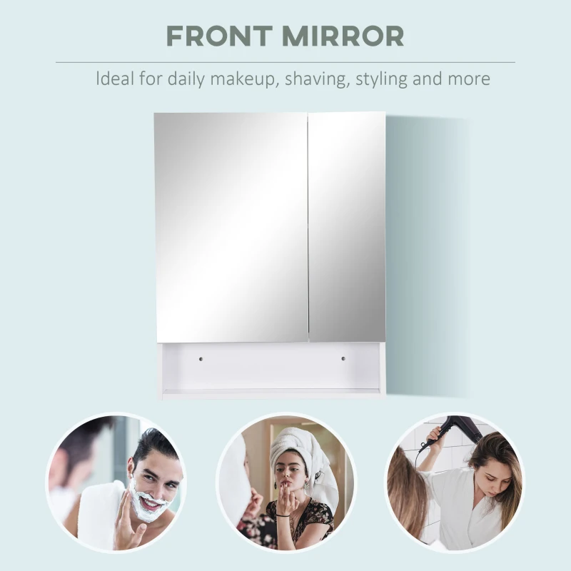 kleankin Bathroom Cabinet with Mirror, Wall Mounted Bathroom Mirror Cabinet with Adjustable Shelf, 2 Doors Storage Cupboard, White