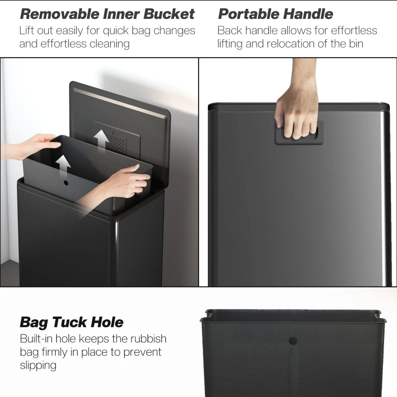 HOMCOM 45L Kitchen Bin, Pedal Bin with Soft-Close and Stay-Open Lid, Removable Inner Bucket, Odor Control for Kitchen, Office