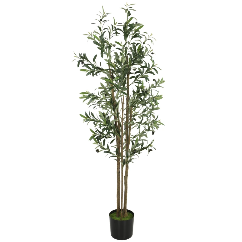 HOMCOM Decorative Artificial Plant, 175 cm Silk Olive Tree with 787 Leaves in Cement Pot, Fake Plant