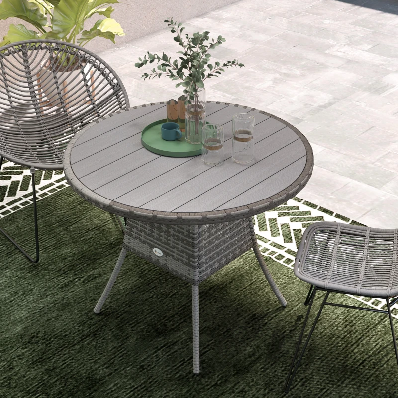 Outsunny 90 cm Wood-Effect Rattan Garden Table - Grey