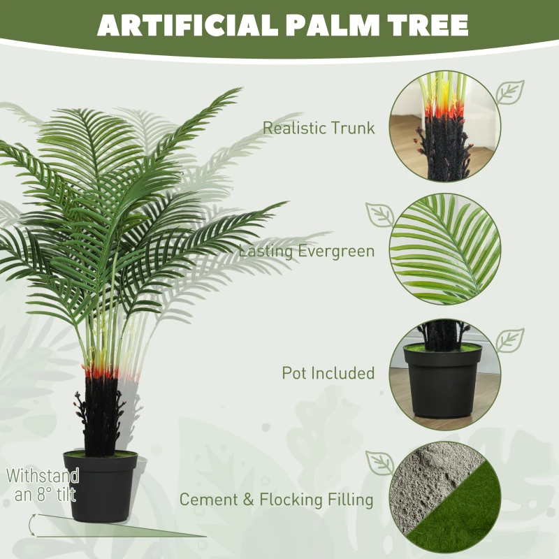 HOMCOM 120cm Artificial Areca Palm Tree with 9 PE Leaves, Decorative Artificial Plant with Plastic Pot and Flocked Soil, Fake Plant for Home Office Decor, Green