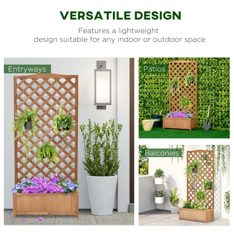 Outsunny Wooden Planter with Trellis, Freestanding Raised Bed for Garden with Lattice, Outdoor Planter Box for Climbing Plants, Vines, Flowers, 76 x 36 x 170 cm, Brown