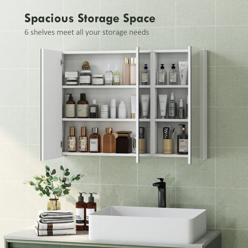 HOMCOM Three-Mirror Bathroom Storage Cabinet - White