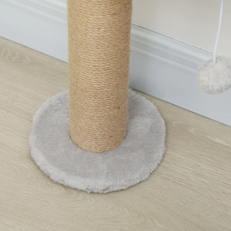 PawHut Wall Mounted Cat Shelves, Cat Climbing Wall with 4 Climbing Platforms, Jute Scratching Post and Toy Ball,180cm Tall, Light Grey