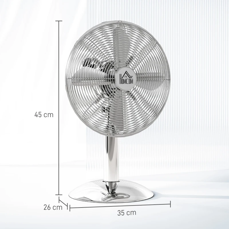 HOMCOM Three-Speed Oscillating Desk Fan - Silver-Tone