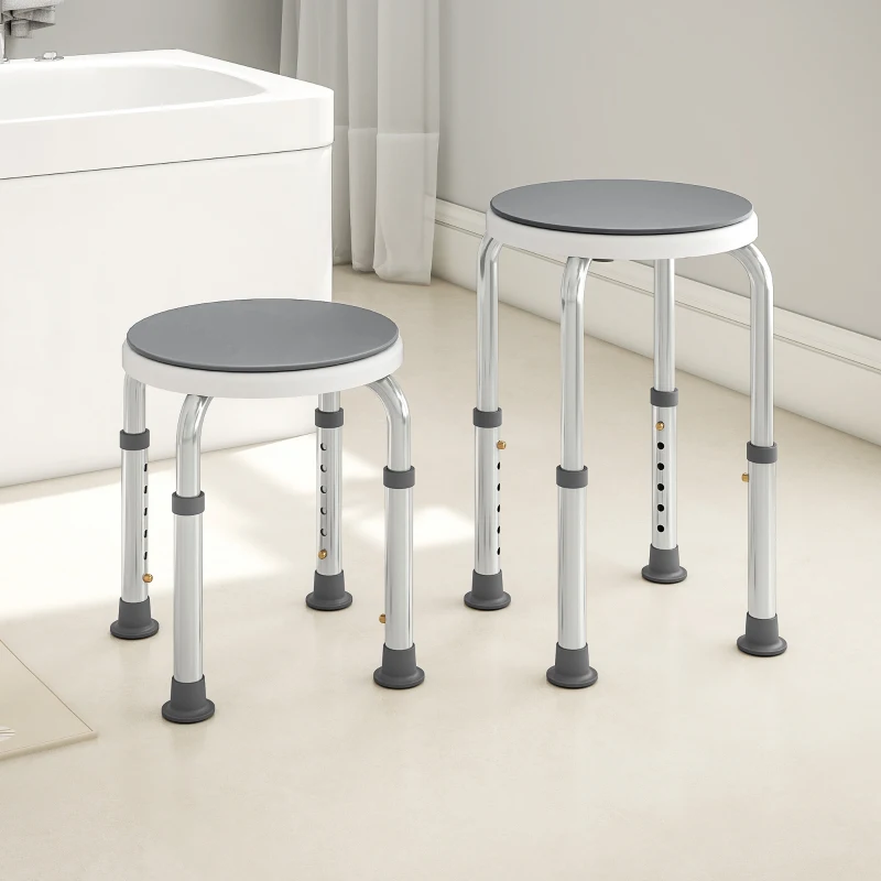 HOMCOM 360° Swivel Shower Chair, Height Adjustable Aluminium Shower Stool with Non-Slip Feet for Disabled, Elderly, Grey