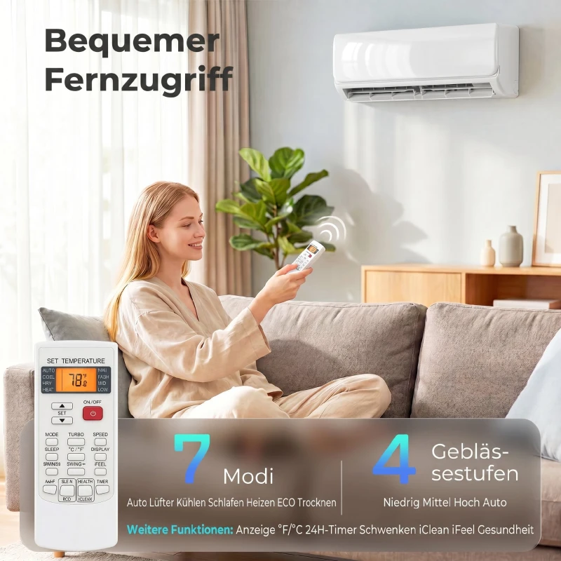 HOMCOM 9000 BTU Mini-Split-Klimaanlage & Wärmepumpe, WLAN-fähige Inverter-Klimaanlage mit Installationskit