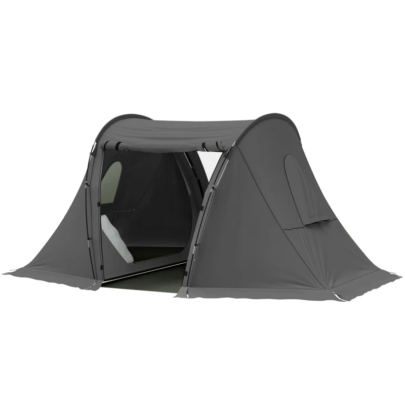 Outsunny 3 Man Camping Tent with Living Area and 2 Bedrooms, 3000mm Waterproof Family Tent with Sewn-in Groundsheet and bag, Portable Dome Shelter for Hiking, Festival, Backpacking, Drak Grey