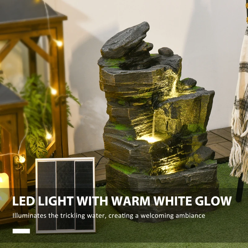 Outsunny Garden Water Feature with LED Lights - Dark Grey