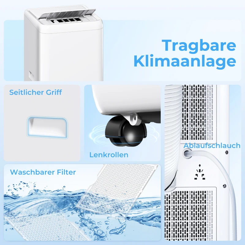 HOMCOM Mobiles Klimagerät mit Abluftschlauch 12000 BTU 3,5 kW, 5-in-1, 24h-Timer, Fernbedienung bis 35㎡