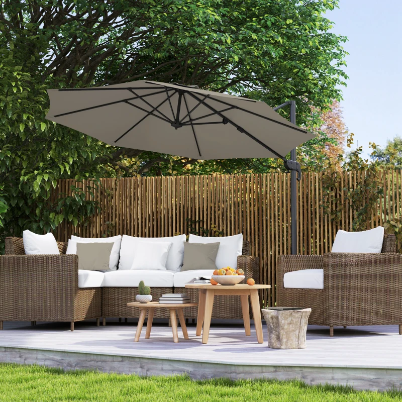 Outsunny 3 m Five-Angle Cantilever Parasol - Light Grey