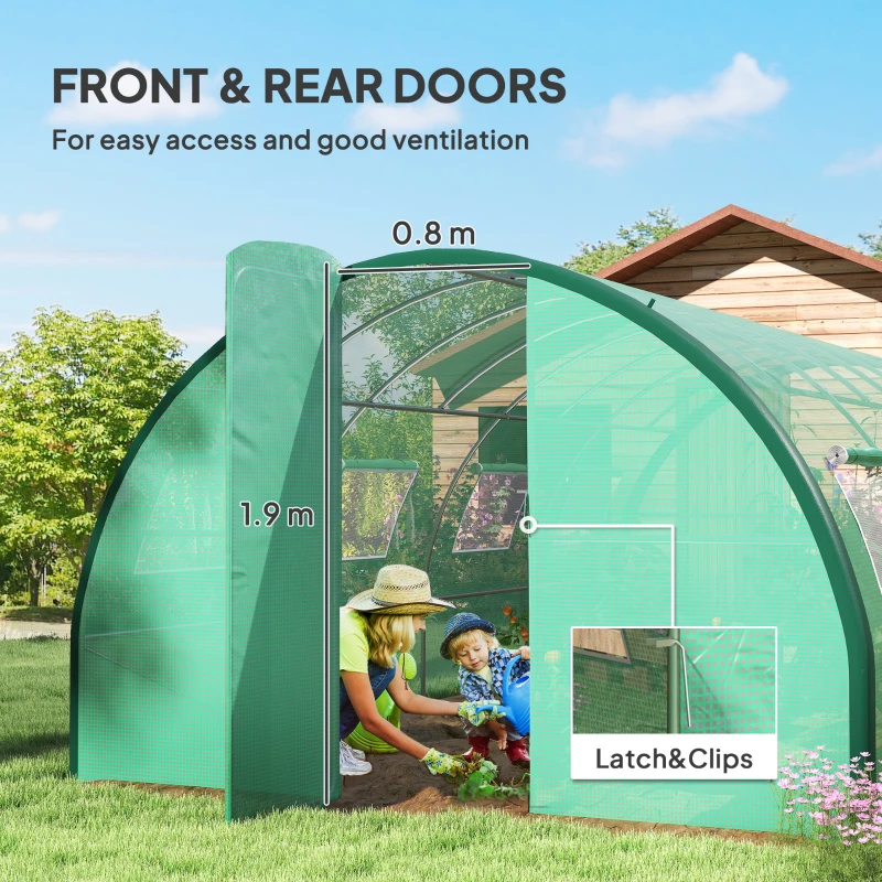 Outsunny Polyethylene Upgraded Structure Walk-in Polytunnel Greenhouse, 6 x 3 m, Green