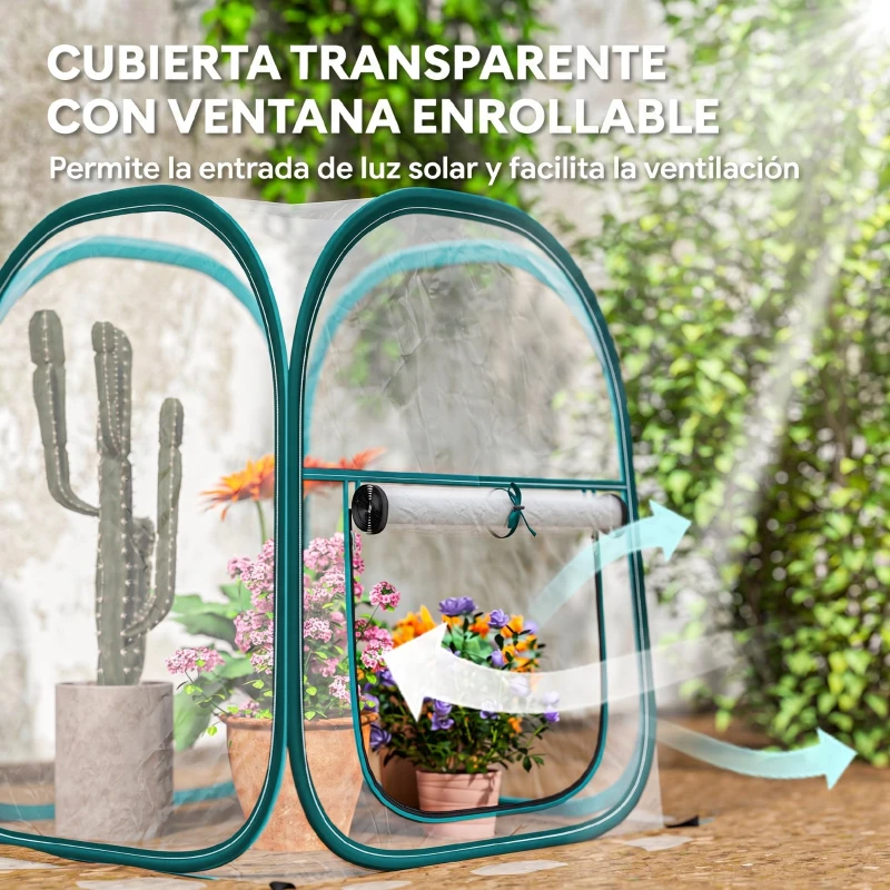 Outsunny Mini Invernadero Plegable Pop-up Invernadero de Exterior con Puerta Enrollable y Cubierta Transparente