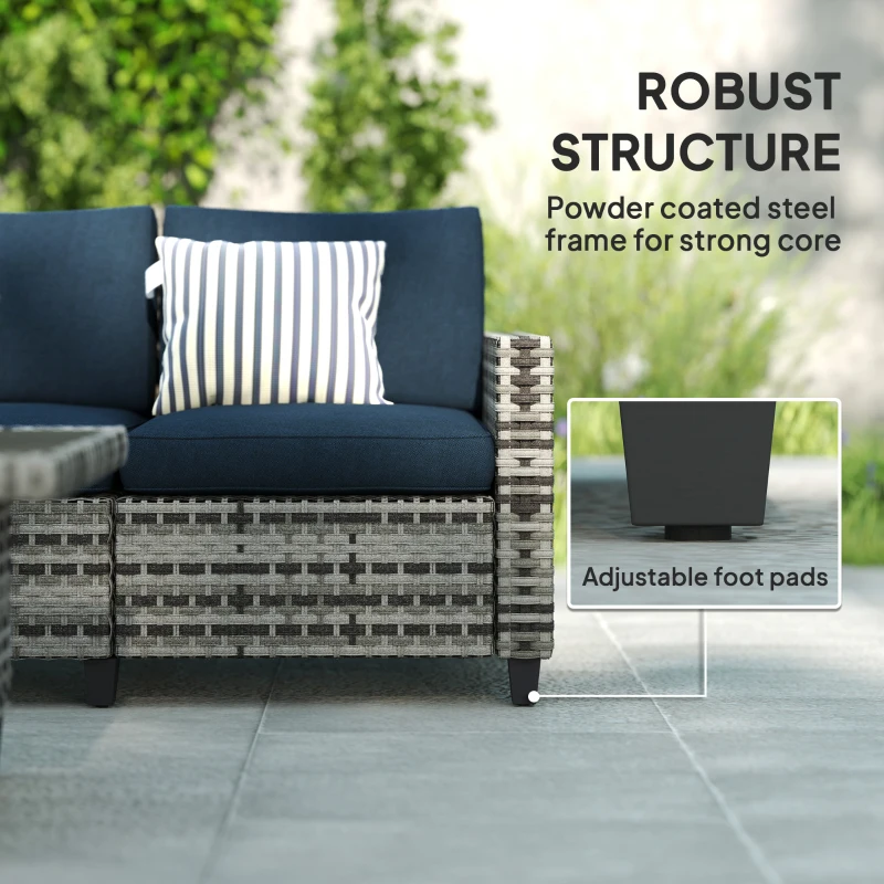 Outsunny Six-Piece Modular Rattan Sofa Set - Navy Blue