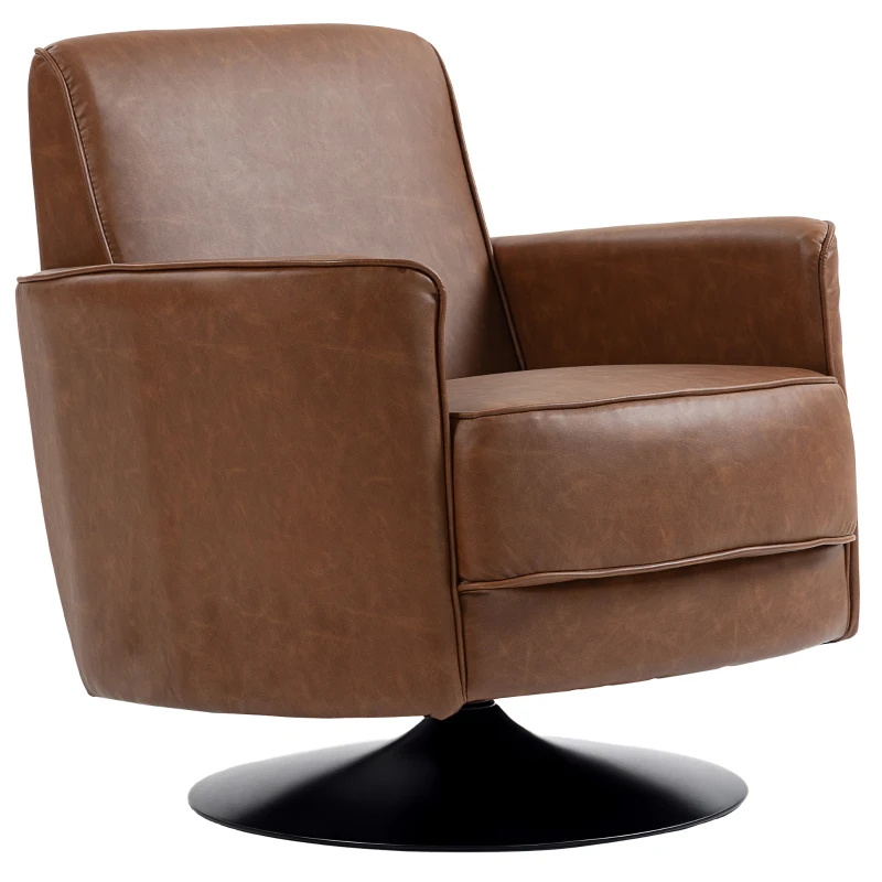 HOMCOM Upholstered Swivel Accent Chair with Thick Padding, Brown