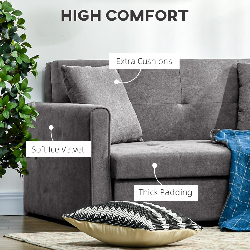HOMCOM Snow Flannel Two-Seater Sofa Bed, with Storage - Grey