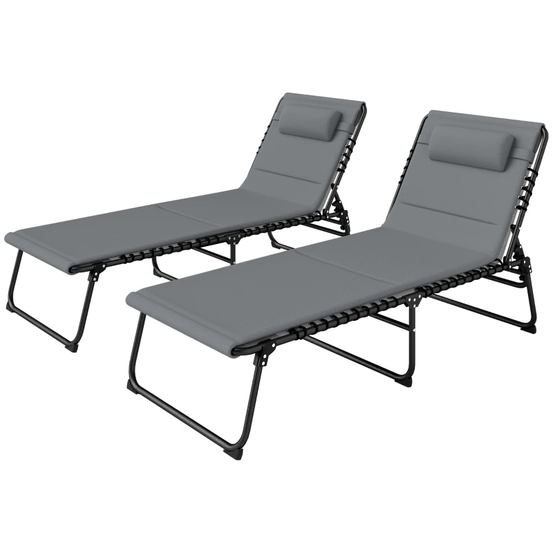 Outsunny Set of Two Reclining Sun Loungers - Charcoal Grey