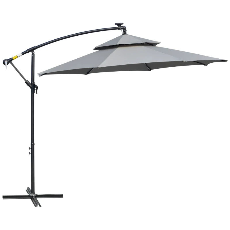 Outsunny 3m LED Light Overhanging Parasol - Light Grey