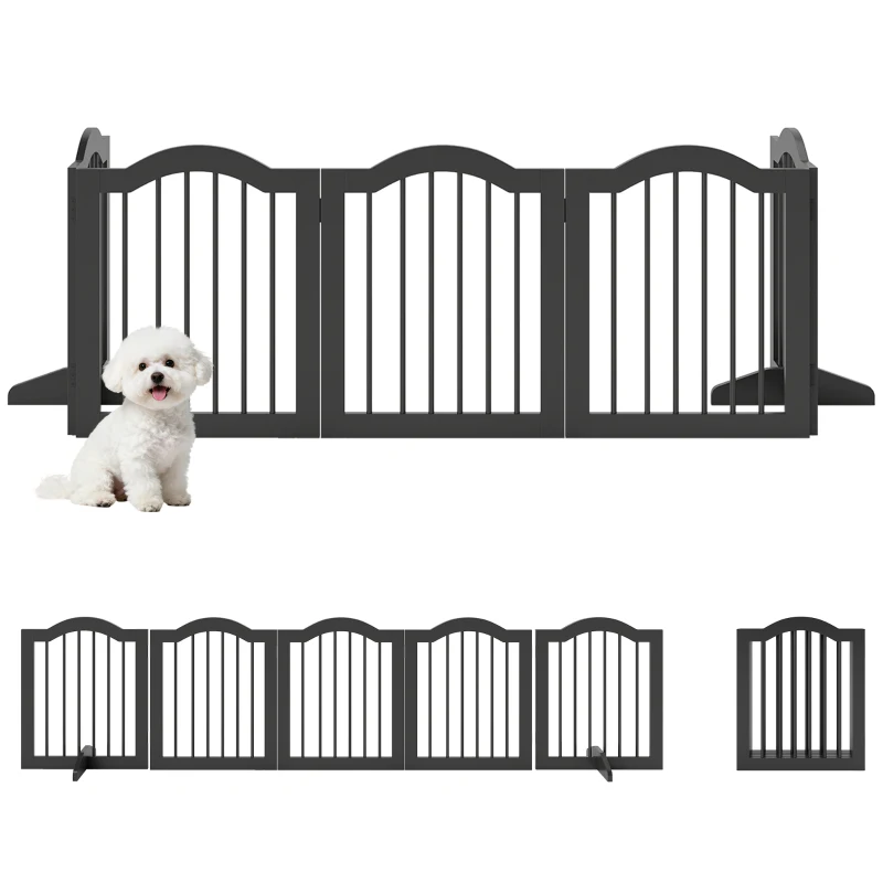 PawHut Wooden Foldable Dog Gate Panel Pet Fence Freestanding Safety Barrier for the House, Doorway, Stairs (Black)
