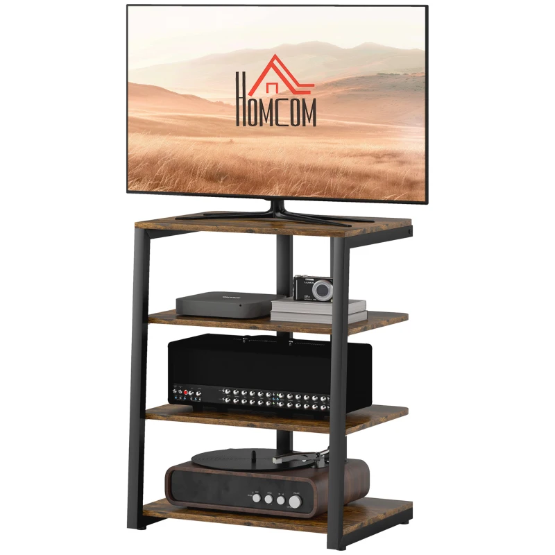 HOMCOM HiFi Stand, with Four Storage Shelves - Rustic Brown