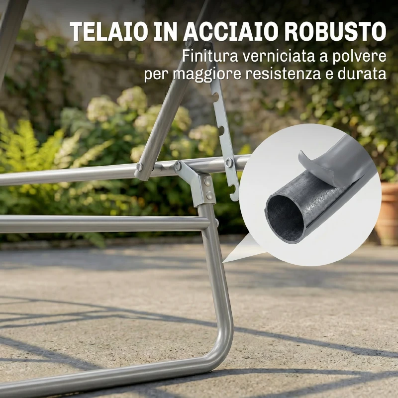 Outsunny Lettino Prendisole da Giardino, Sdraio Pieghevole e Regolabile con Tettuccio in Tessuto Grigio, 187x58x36cm