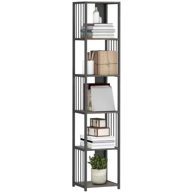 HOMCOM 5-Tier Bookshelf with Steel Frame - Grey