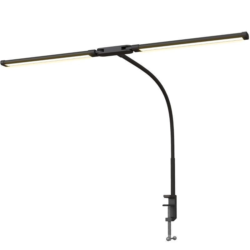 HOMCOM LED Desk Lamp with Clamp, Double Head Table Lamp with 3 Colour Modes & 10 Brightness Levels, Flexible Gooseneck Reading Desk Light with Timer and Memory Function for Study, Office, Work, Black