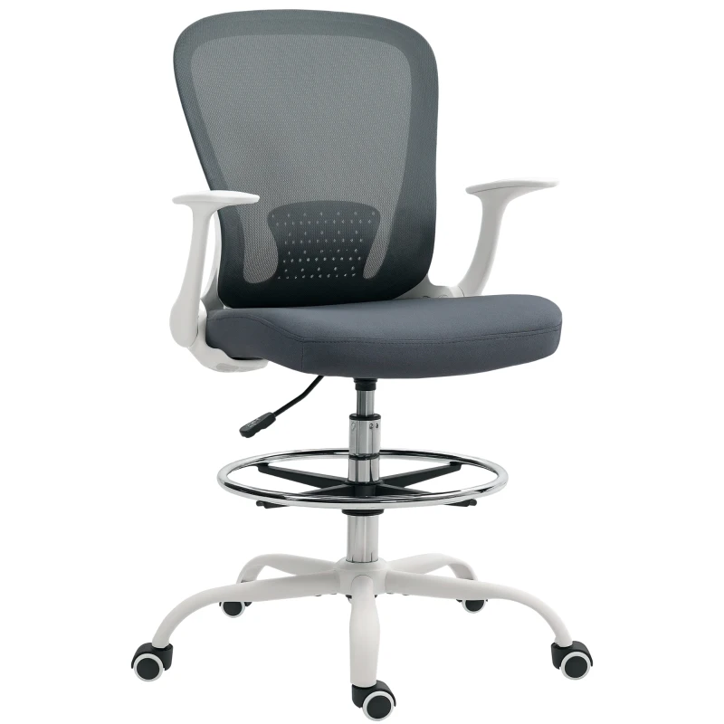 HOMCOM 99-119 cm Draughtsman Chair, with Adjustable Footrest - Grey