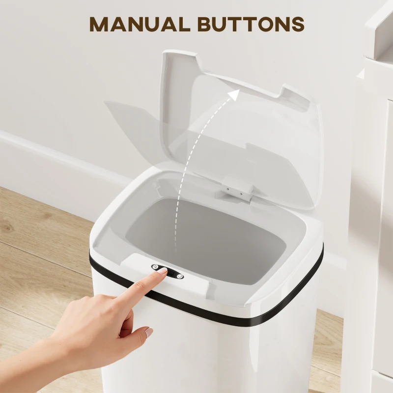 HOMCOM 15L Sensor Bin, Automatic Touchless Kitchen Bin, Easy Clean, Battery Operated for Home Office, Bedroom, Bathroom, White