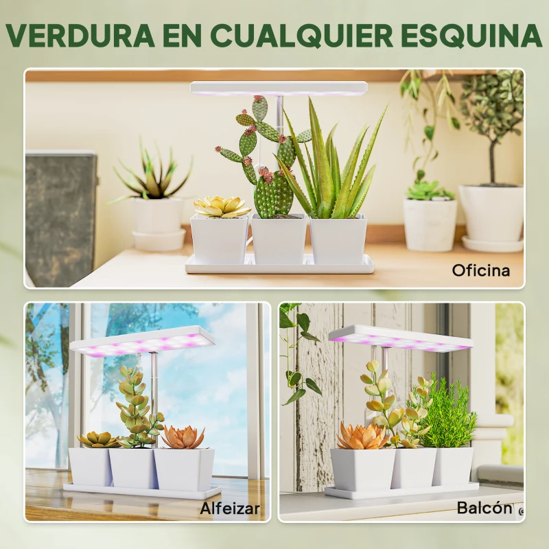 Outsunny Luz de Crecimiento de Espectro Completo 30 LED Ajustable en Altura con Temporizador Automático 5 de Brillo y 3 Cajas