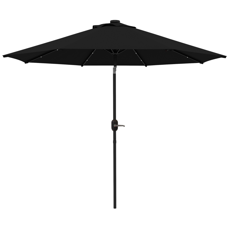 Outsunny 2.7m Outdoor Patio Garden Umbrella Parasol with Tilt Crank and 24 LEDs Lights, Black