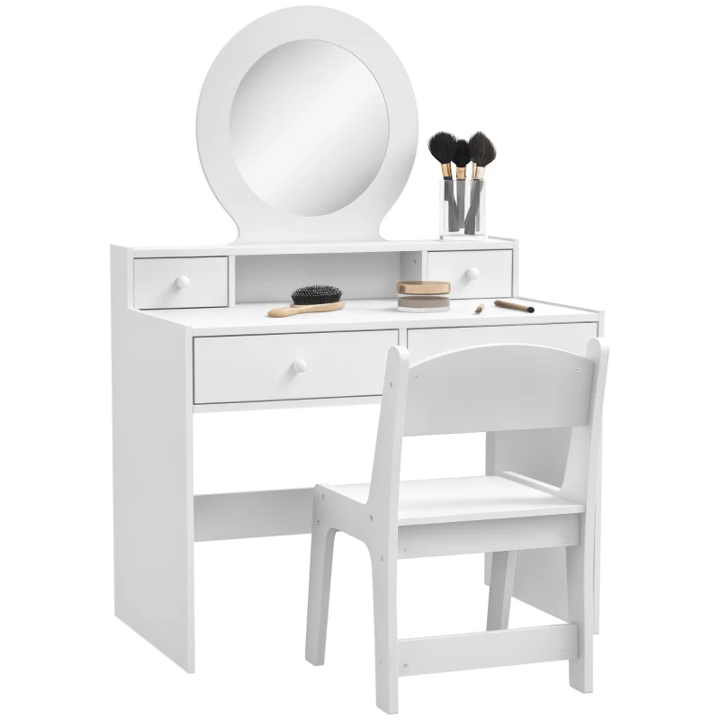 AIYAPLAY Kids Dressing Table Set Kids Make up Table with Stool and Mirror, Storage Drawers, Gift for Aged 3-8