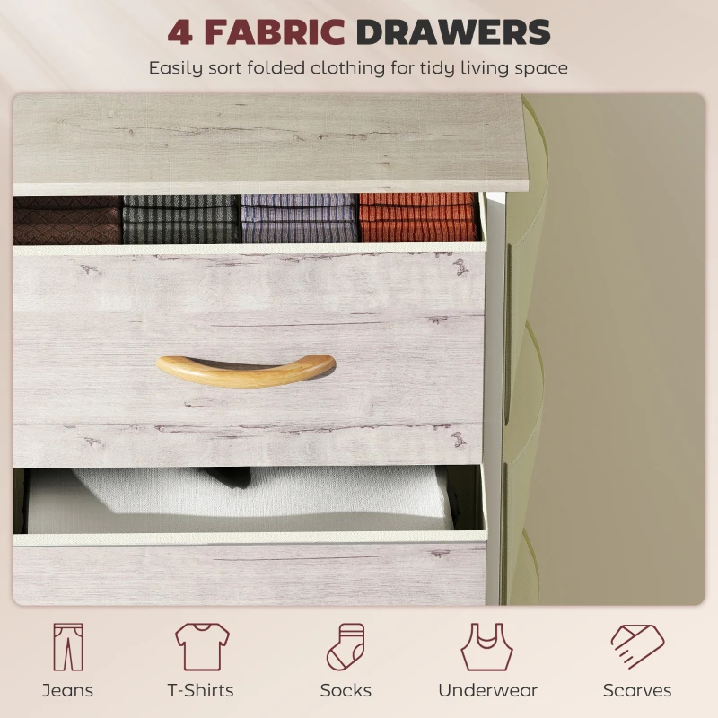 HOMCOM Chest of Four Fabric Drawers - Natural Wood Finish