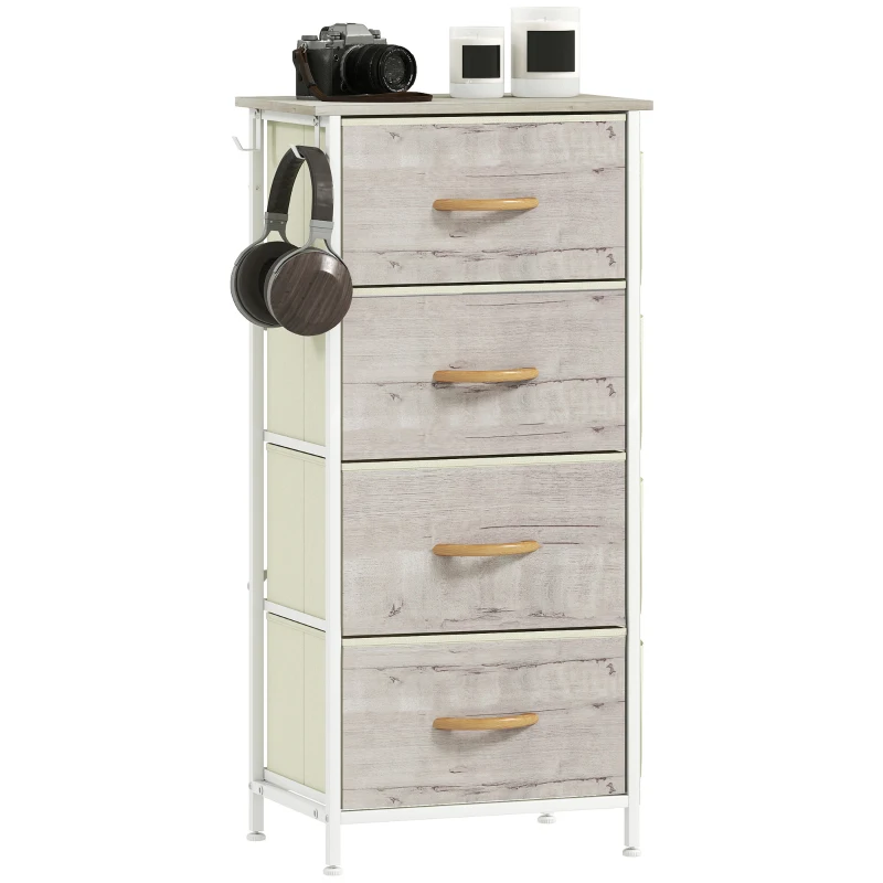 HOMCOM Chest of Four Fabric Drawers - Natural Wood Finish