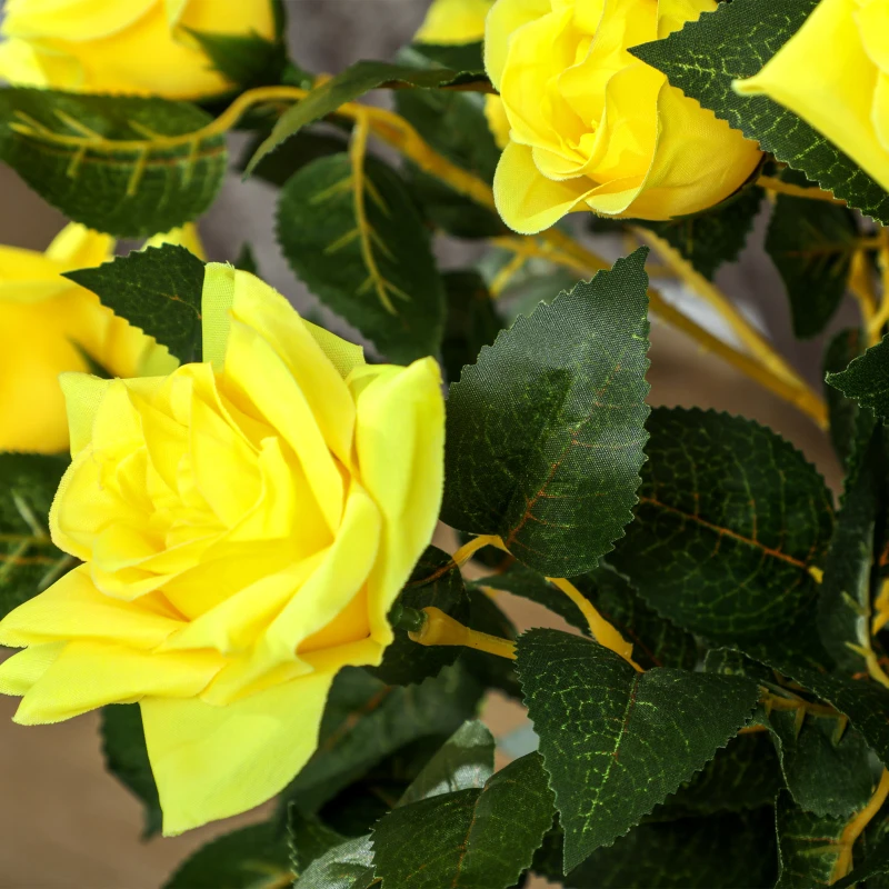 Outsunny Set of 2 Artificial Plants White Rose Floral in Pot, Fake Plants for Home Indoor Decor, 90cm, Yellow