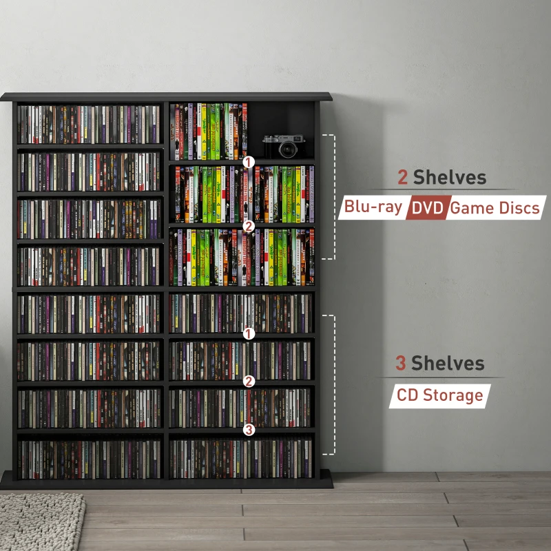 HOMCOM 16-Compartment Media Shelf - Black