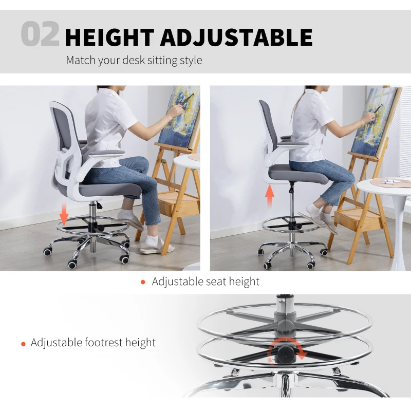 HOMCOM Draughtsman Chair, with Adjustable Lumbar - Charcoal Grey