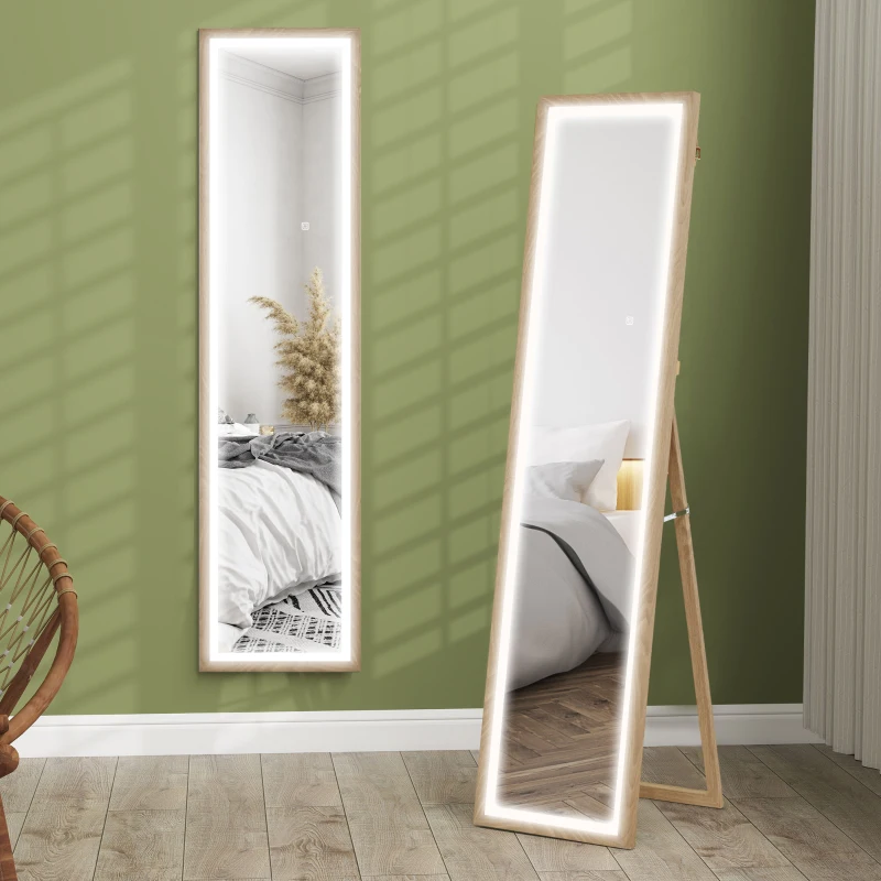 HOMCOM Full Length Mirror, with Adjustable Outer Light, Oak
