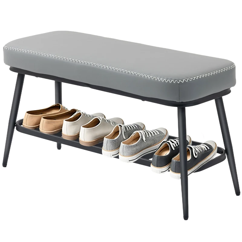 HOMCOM PU Leather Shoe Storage Bench - Grey