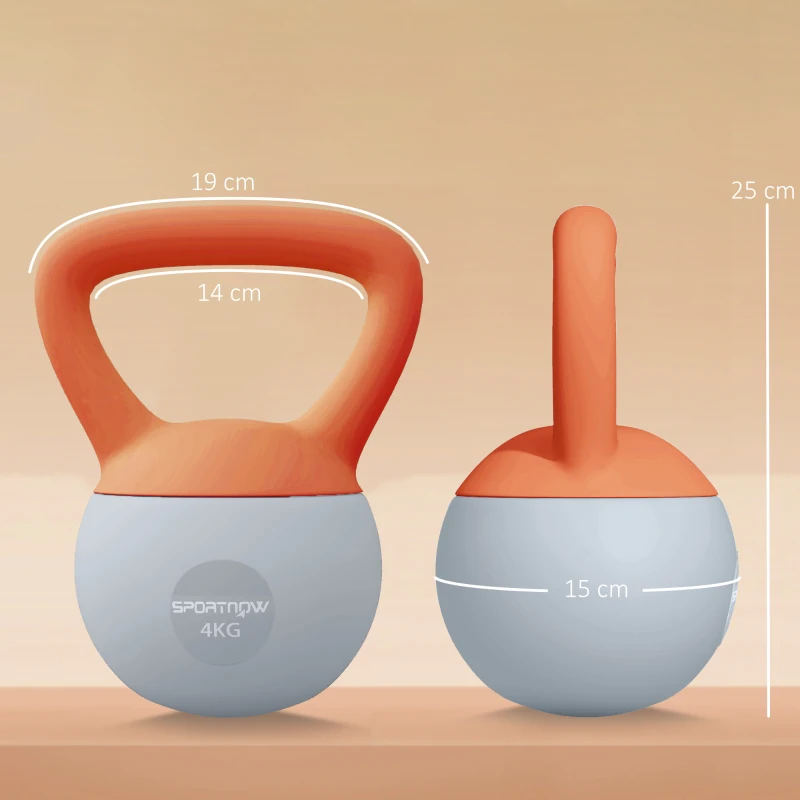 SPORTNOW 4KG Soft Kettlebell, Kettlebell with Non-Slip Handle for Home Gym, Weight Lifting, Strength Training, Orange/Grey