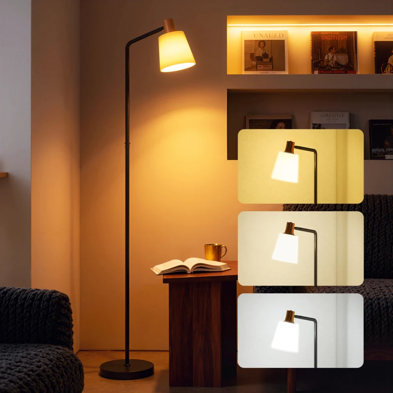 HOMCOM Floor Lamp with 350° Rotatable Head, Modern Standing Lamp with 3000K/4000K/6500K Colour Temperatures for Living Room Bedroom Office, Black