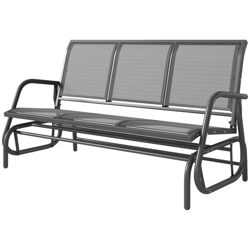 Outsunny 3-Seat Glider Rocking Chair for 3 People Garden Bench Patio Furniture Metal Frame, Grey